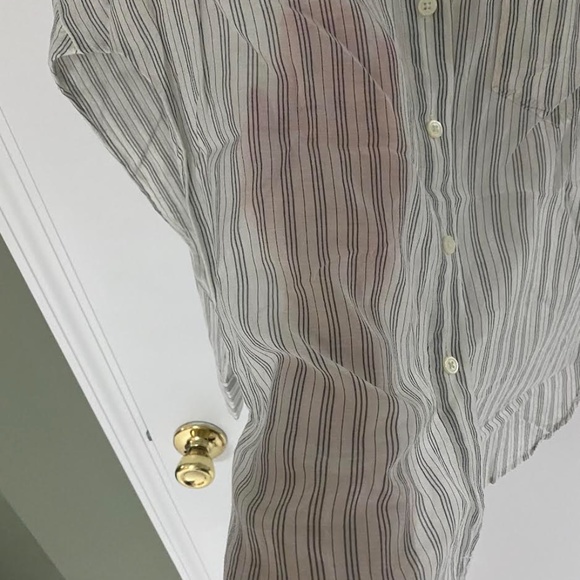 Madewell Collarless Sheer Stripe Button-down Silk Hi-Lo Shirt - Picture 5 of 5